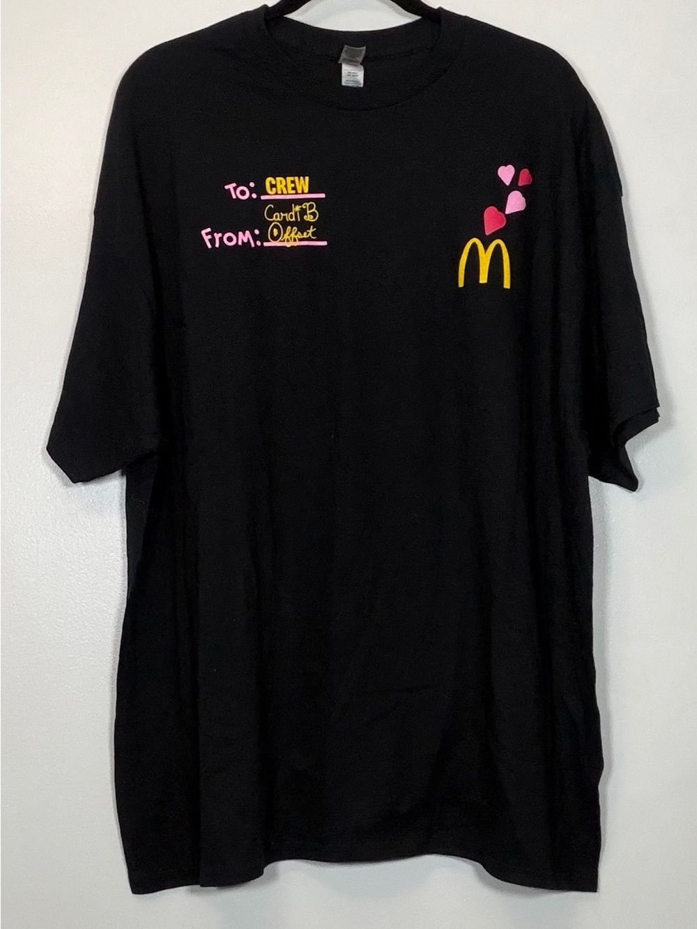 🆕 McDonald's Cardi B and Offset Black Tee with Yellow Arch and Pink Hearts
